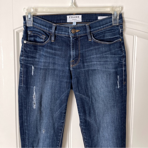 Frame Le Skinny de Jeanne Jeans blue distressed denim, Size 27 - Picture 2 of 8